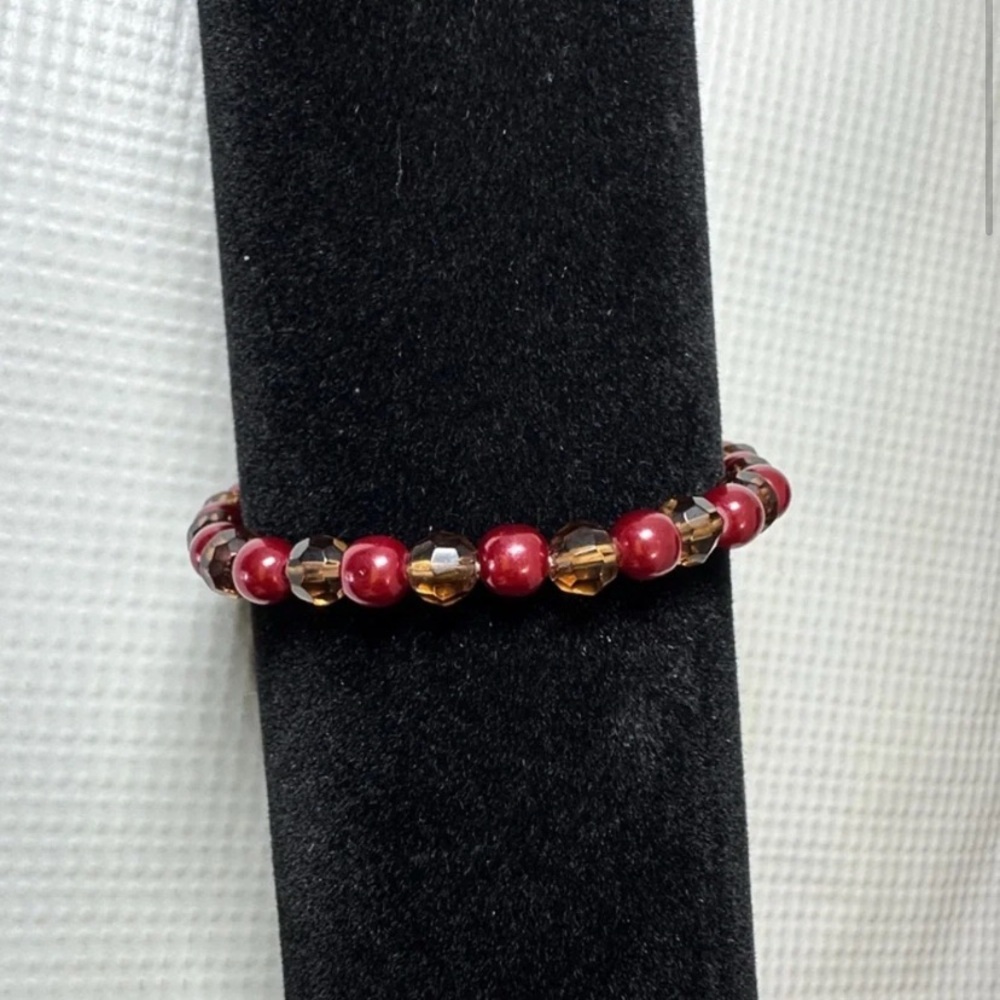 Red and Amber Beaded Stretch Bracelet - Women Jewelry